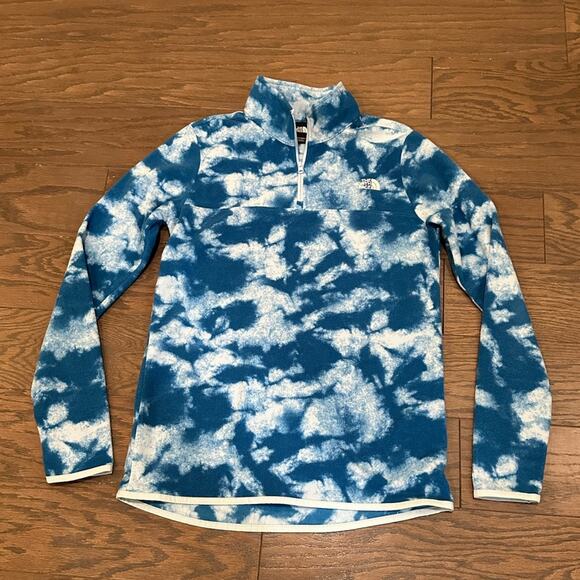North Face Woman’s 1/4 Zip Pullover  Cloud Print Fleece - Blue White Size Small - Picture 1 of 11